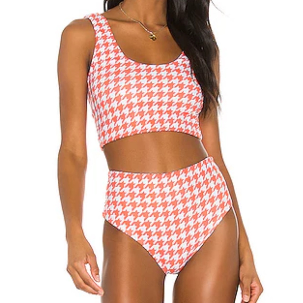 LPA Revolve Orange and White Houndstooth High Waisted Bikini Size Small